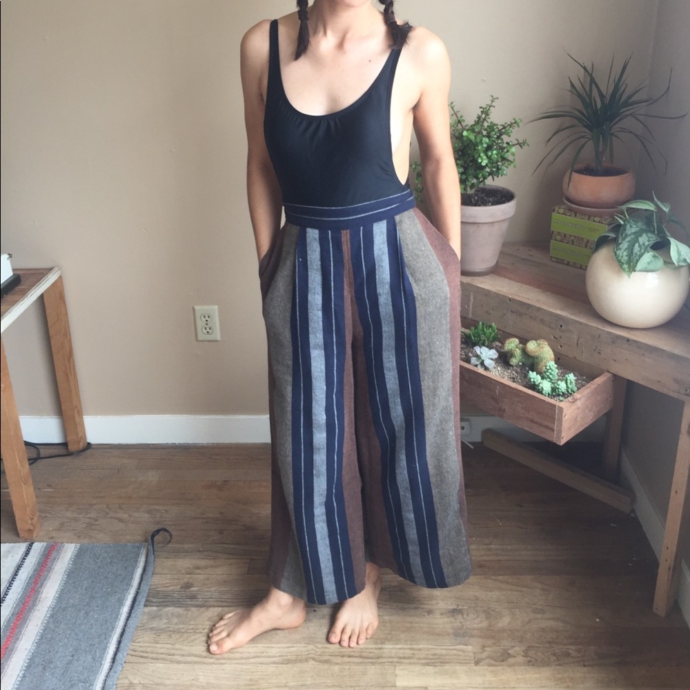 Cropped wide leg cotton trouser